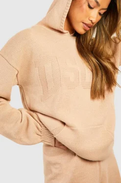 Knitted Co-Ords|Shorts*boohoo Dsgn Embossed Hoody And Shorts Knitted Set nude