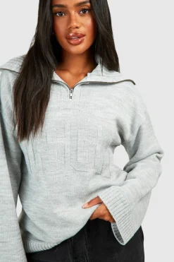 Oversized Jumpers|Up To 80% Off Winter Warmers*boohoo Dsgn Reverse Print Oversized Zip Neck Jumper grey