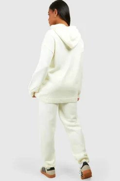 Knitted Co-Ords|Up To 80% Off Winter Warmers*boohoo Dsgn Reverse Stitch Oversized Hoody And Jogger Set ecru