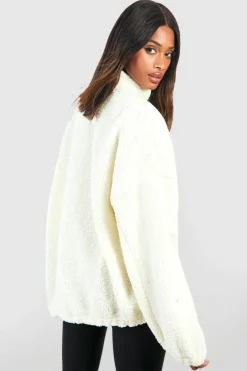 Sweatshirts|Dsgn Studio*boohoo Dsgn Studio Applique Borg Half Zip Oversized Sweatshirt cream