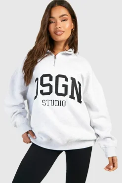 Sweatshirts|Dsgn Studio*boohoo Dsgn Studio Applique Half Zip Sweatshirt ash grey