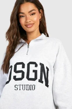 Sweatshirts|Dsgn Studio*boohoo Dsgn Studio Applique Half Zip Sweatshirt ash grey