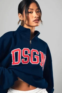 Sweatshirts|Hoodies & Sweatshirts*boohoo Dsgn Studio Applique Half Zip Oversized Sweatshirt navy