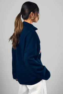 Sweatshirts|Hoodies & Sweatshirts*boohoo Dsgn Studio Applique Half Zip Oversized Sweatshirt navy