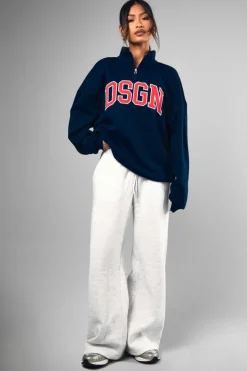 Sweatshirts|Hoodies & Sweatshirts*boohoo Dsgn Studio Applique Half Zip Oversized Sweatshirt navy