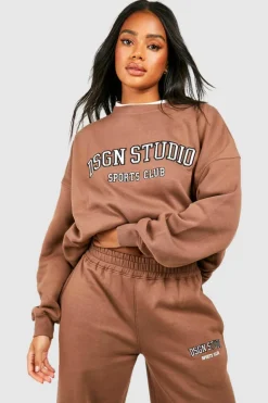Sweatshirts|Dsgn Studio*boohoo Dsgn Studio Applique Oversized Sweatshirt mocha