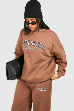 Sweatshirts|Dsgn Studio*boohoo Dsgn Studio Applique Oversized Sweatshirt mocha