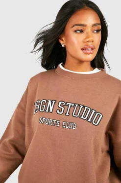 Sweatshirts|Dsgn Studio*boohoo Dsgn Studio Applique Oversized Sweatshirt mocha