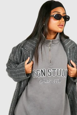 Sweatshirts|Dsgn Studio*boohoo Dsgn Studio Applique Oversized Half Zip Sweatshirt light grey