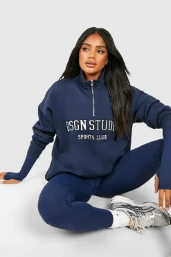 Sweatshirts|Dsgn Studio*boohoo Dsgn Studio Applique Oversized Half Zip Sweatshirt navy