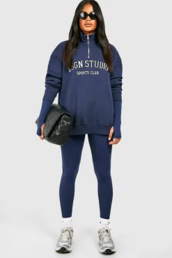 Sweatshirts|Dsgn Studio*boohoo Dsgn Studio Applique Oversized Half Zip Sweatshirt navy