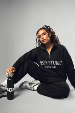 Sweatshirts|Dsgn Studio*boohoo Dsgn Studio Applique Oversized Half Zip Sweatshirt black