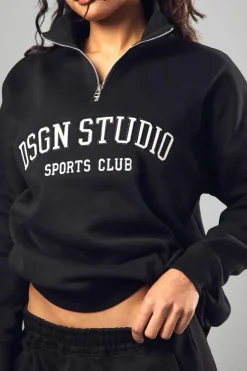 Sweatshirts|Dsgn Studio*boohoo Dsgn Studio Applique Oversized Half Zip Sweatshirt black