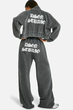 Sweatshirts|Dsgn Studio*boohoo Dsgn Studio Applique Washed Zip Through Bomber Sweatshirt charcoal