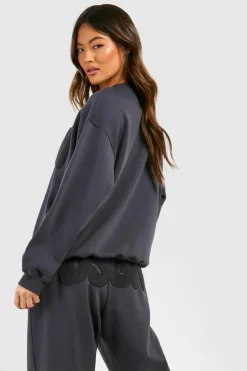 Sweatshirts|Dsgn Studio*boohoo Dsgn Studio Bubble Towelling Applique Oversized Sweatshirt charcoal