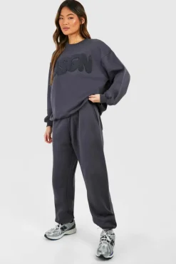 Sweatshirts|Dsgn Studio*boohoo Dsgn Studio Bubble Towelling Applique Oversized Sweatshirt charcoal