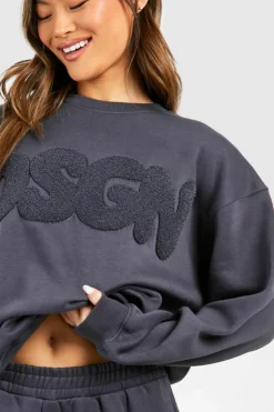 Sweatshirts|Dsgn Studio*boohoo Dsgn Studio Bubble Towelling Applique Oversized Sweatshirt charcoal
