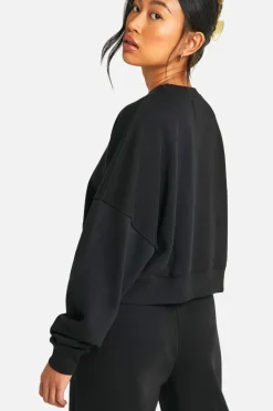 Sweatshirts|Boohoo Basics*boohoo Dsgn Studio Embroidered Boxy Crop Sweatshirt black