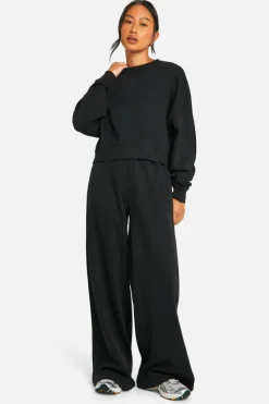 Sweatshirts|Boohoo Basics*boohoo Dsgn Studio Embroidered Boxy Crop Sweatshirt black