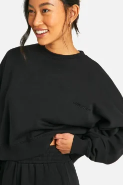 Sweatshirts|Boohoo Basics*boohoo Dsgn Studio Embroidered Boxy Crop Sweatshirt black