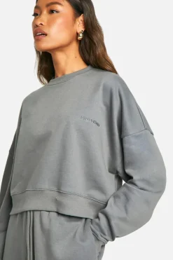 Sweatshirts|Boohoo Basics*boohoo Dsgn Studio Embroidered Boxy Crop Sweatshirt charcoal