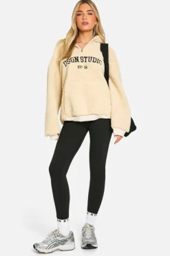 Sweatshirts|Dsgn Studio*boohoo DSGN STUDIO EMBROIDERED BORG HALF ZIP HOODIE stone