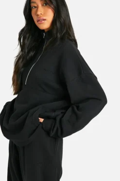 Sweatshirts|Boohoo Basics*boohoo Dsgn Studio Embroidered Half Zip Oversized Sweatshirt black