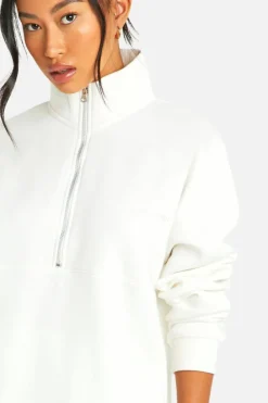 Sweatshirts|Boohoo Basics*boohoo Dsgn Studio Embroidered Half Zip Oversized Sweatshirt ecru