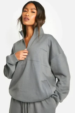 Sweatshirts|Boohoo Basics*boohoo Dsgn Studio Embroidered Half Zip Oversized Sweatshirt charcoal