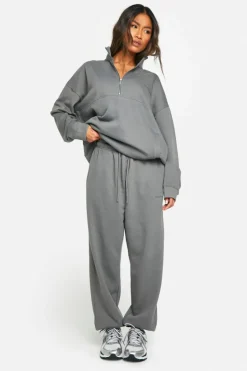 Sweatshirts|Boohoo Basics*boohoo Dsgn Studio Embroidered Half Zip Oversized Sweatshirt charcoal