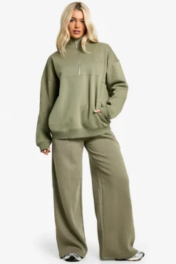 Sweatshirts|Dsgn Studio*boohoo Dsgn Studio Embroidered Half Zip Oversized Sweatshirt khaki