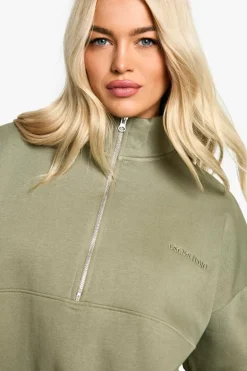 Sweatshirts|Dsgn Studio*boohoo Dsgn Studio Embroidered Half Zip Oversized Sweatshirt khaki