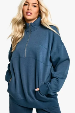 Sweatshirts|Dsgn Studio*boohoo Dsgn Studio Embroidered Half Zip Oversized Sweatshirt petrol