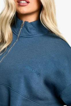 Sweatshirts|Dsgn Studio*boohoo Dsgn Studio Embroidered Half Zip Oversized Sweatshirt petrol