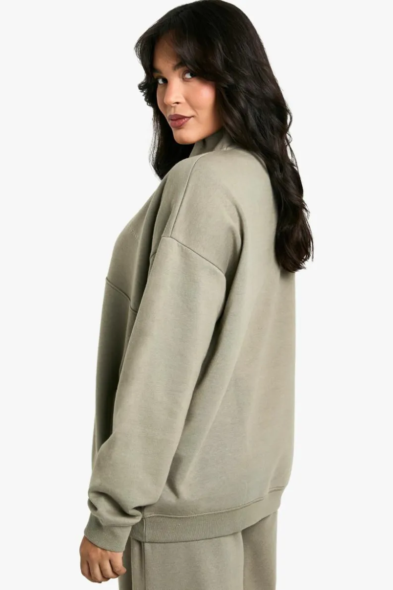 Sweatshirts|Dsgn Studio*boohoo Dsgn Studio Embroidered Half Zip Oversized Sweatshirt khaki