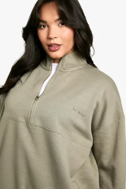 Sweatshirts|Dsgn Studio*boohoo Dsgn Studio Embroidered Half Zip Oversized Sweatshirt khaki