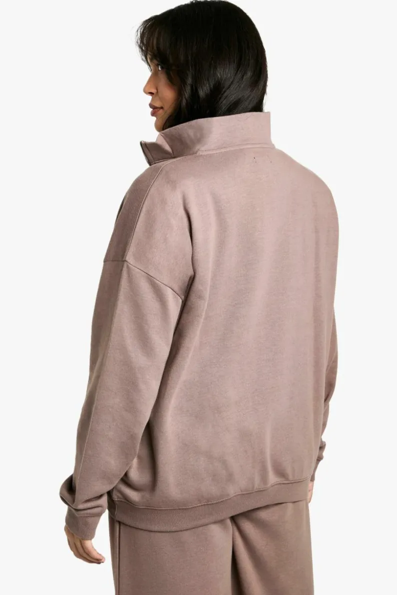 Sweatshirts|Dsgn Studio*boohoo Dsgn Studio Embroidered Half Zip Oversized Sweatshirt mocha