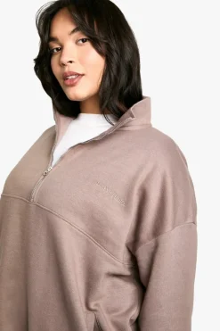 Sweatshirts|Dsgn Studio*boohoo Dsgn Studio Embroidered Half Zip Oversized Sweatshirt mocha