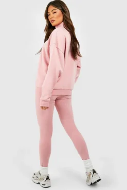 Up To 80% Off Winter Warmers|Leggings*boohoo DSGN Studio Half Zip Sweatshirt And Legging Set dusty pink