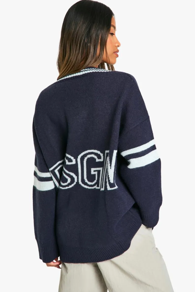 Jumpers*boohoo DSGN Studio Knitted V Neck Jumper navy