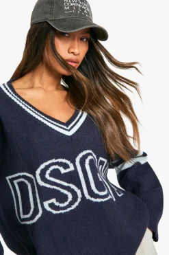 Jumpers*boohoo DSGN Studio Knitted V Neck Jumper navy