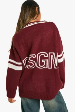 Jumpers|Jumpers & Cardigans*boohoo DSGN Studio Knitted V Neck Jumper berry