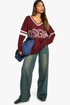Jumpers|Jumpers & Cardigans*boohoo DSGN Studio Knitted V Neck Jumper berry