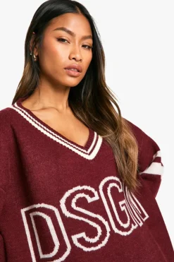 Jumpers|Jumpers & Cardigans*boohoo DSGN Studio Knitted V Neck Jumper berry