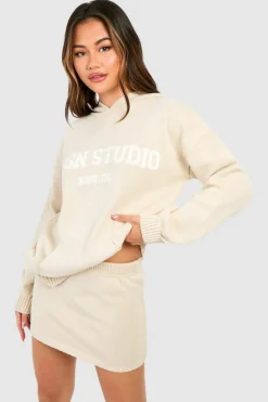 Knitted Co-Ords|Skirts*boohoo Dsgn Studio Oversized Hoody And Mini Skirt Knitted Set stone
