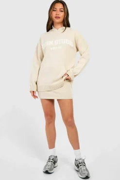 Knitted Co-Ords|Skirts*boohoo Dsgn Studio Oversized Hoody And Mini Skirt Knitted Set stone