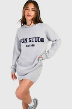 Knitted Co-Ords*boohoo Dsgn Studio Oversized Hoody And Mini Skirt Knitted Set grey