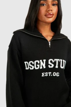 Oversized Jumpers|Jumpers*boohoo Dsgn Studio Oversized Zip Neck Jumper black