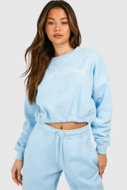 Sweatshirts|Hoodies & Sweatshirts*boohoo Dsgn Studio Printed Elasticated Hem Cropped Boxy Sweatshirt blue