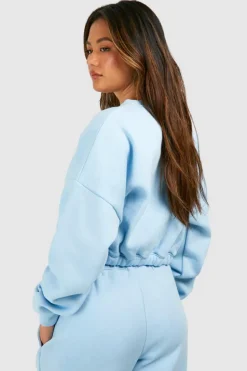 Sweatshirts|Hoodies & Sweatshirts*boohoo Dsgn Studio Printed Elasticated Hem Cropped Boxy Sweatshirt blue